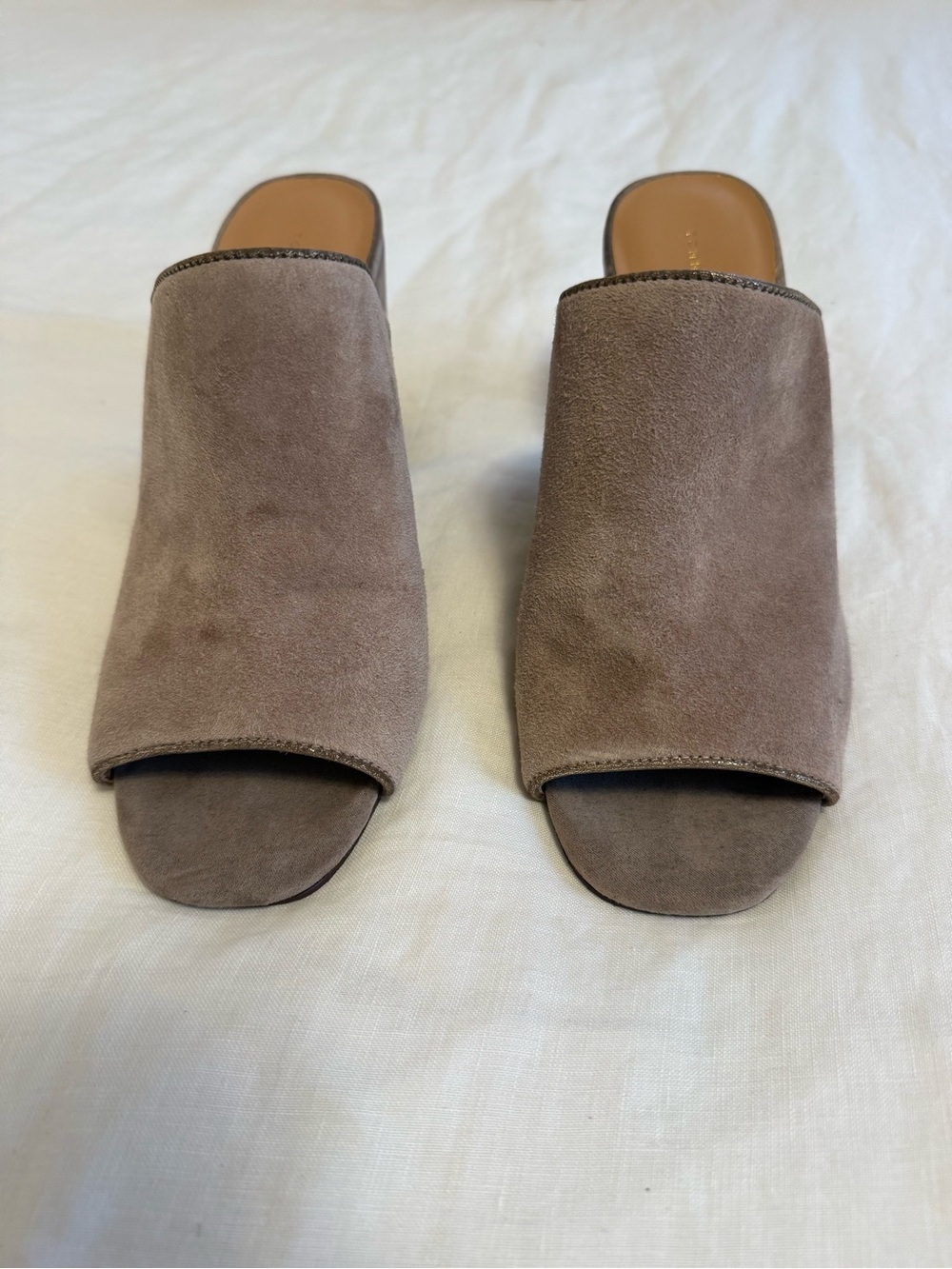 Tommy Hilfiger Taupe Suede Open-Toe Slide Mules